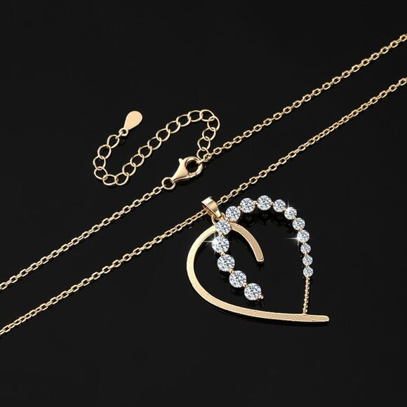 💎NEW Certified Asymmetrical Open Heart Moissanite Necklace Gold - Picture 3 of 6